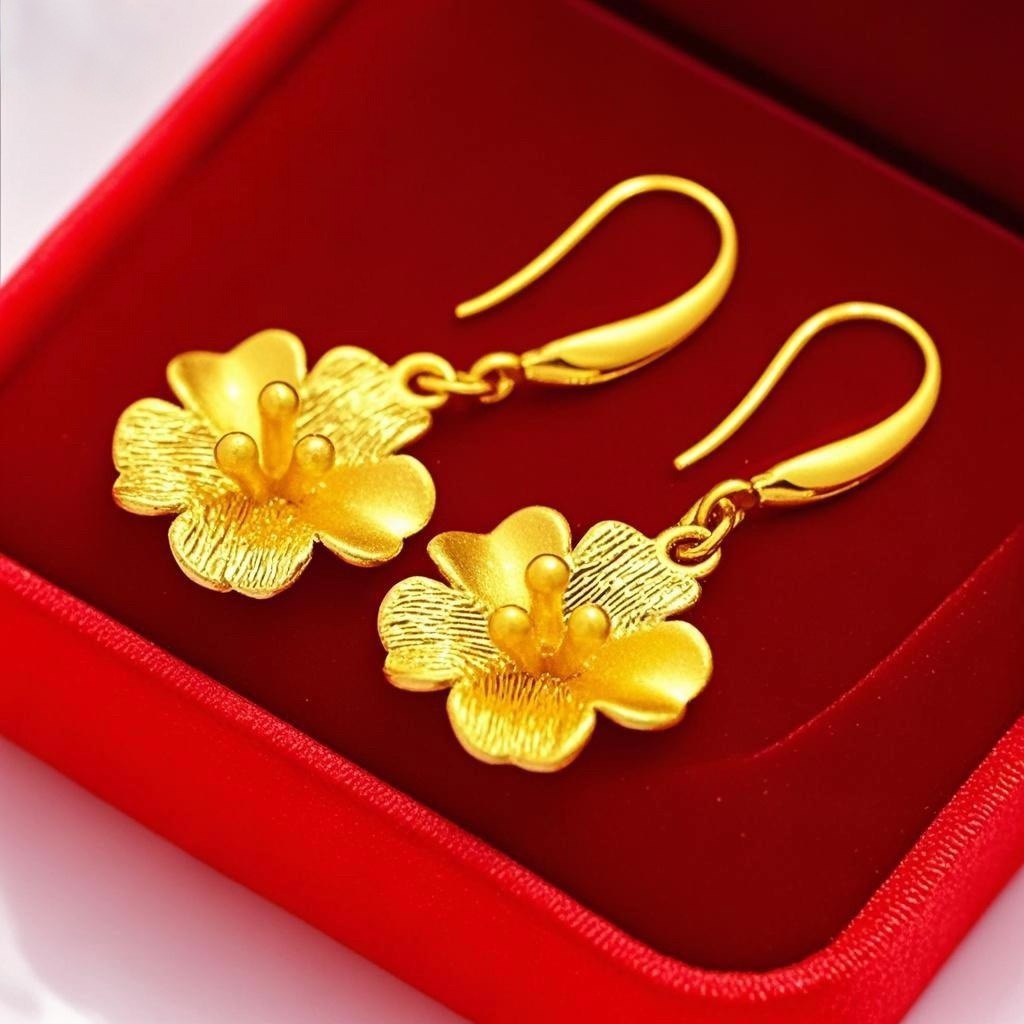 Gold-Plated Flower Hook Earrings for Women Versatile Elegant Earrings Gift for Mom Trendy Earrings