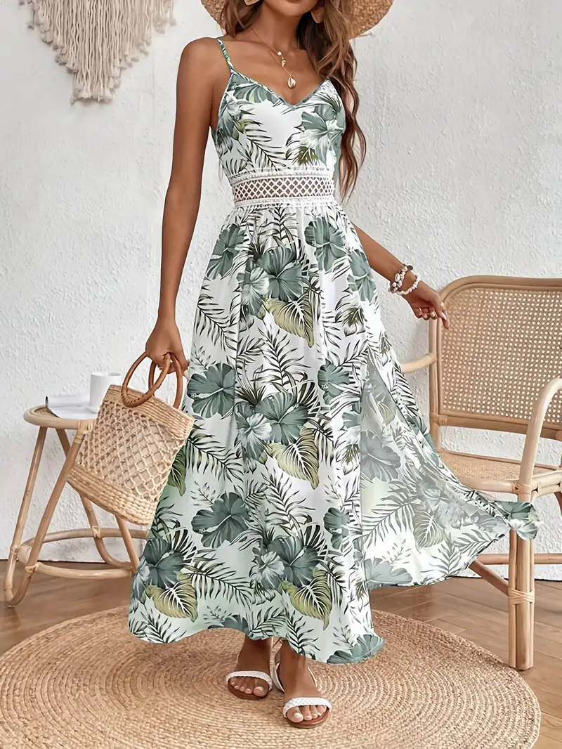 Women's Clothing Summer Fashion Trend Casual V Neck Printed Dress High Quality Suspender Dress For Women_ecoleips.com