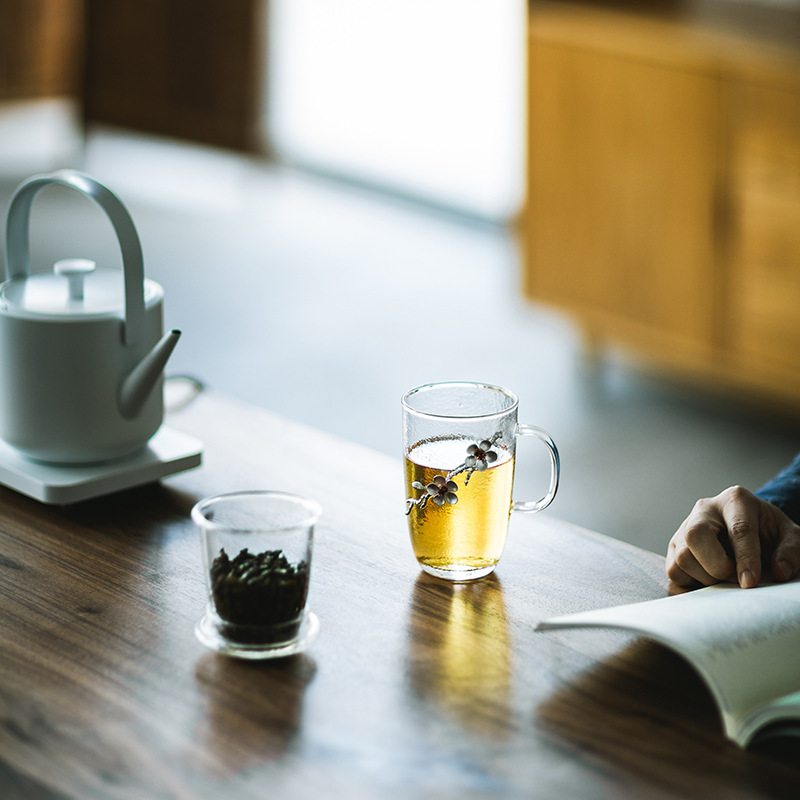 Grueso martillado de vidrio resistente al calor taza de separación de té liner filtro Oficina taza de té hogar juego de té taza personal