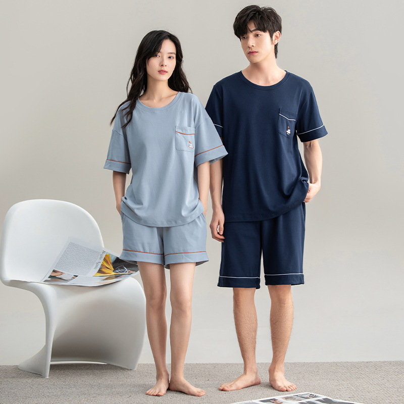[Antibacteriano] Pijamas de pareja, ropa de hogar de algodón de manga corta de verano para mujer, pantalones cortos delgados para hombre, sueltos y exteriores