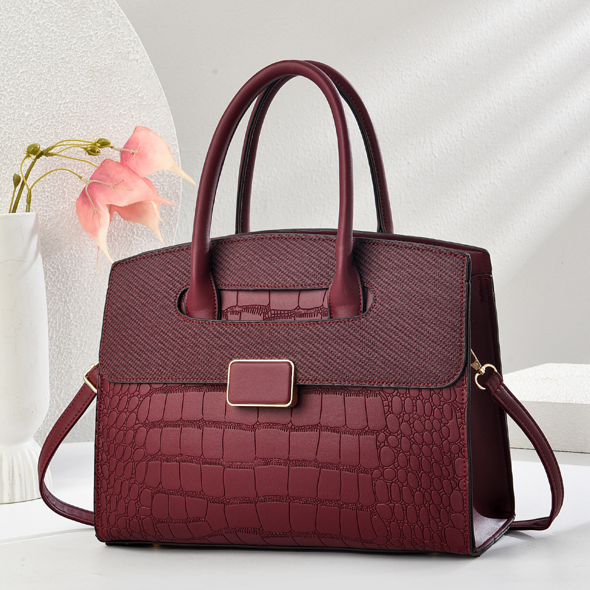 Nuevo patrón de cocodrilo, rinoceronte emperador, bolso retro de nicho, bolso de mano para mujer, primavera y verano 2025, bolso de viaje de todo fósforo