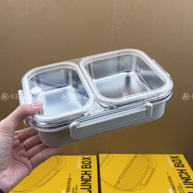 Fiambrera calefactable en microondas, anti-olor, caja bento para estudiantes de acero inoxidable 304, caja de conservación sellada de tres compartidos