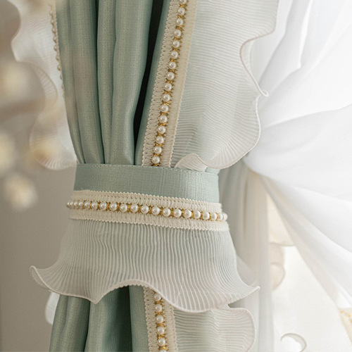 Light luxury curtain lace standing edge white pearl lace window screen decoration wide edge splicing embroidered pillow side single edge velvet