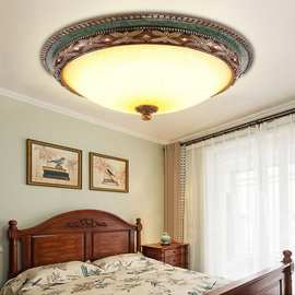 美式复古卧室灯LED圆形简欧书房欧式吸顶灯卧室灯具乡村地中海