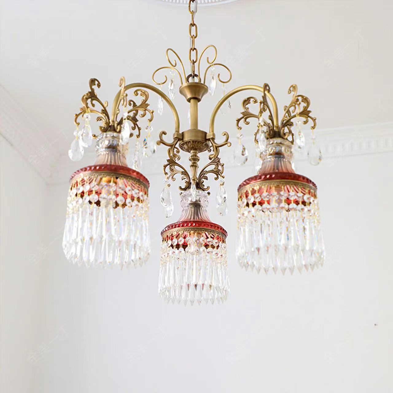 新款2025法式氛围感复古酒杯全铜卧室床头灯客厅过道走廊水晶吊灯