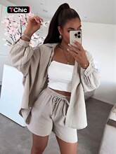 Women's Casual Matching Two-Piece Set, Long Sleeve Shirt &