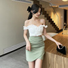 Off shoulder bra and buttocks wrap dress short ktv night club slim fitting lace skirt