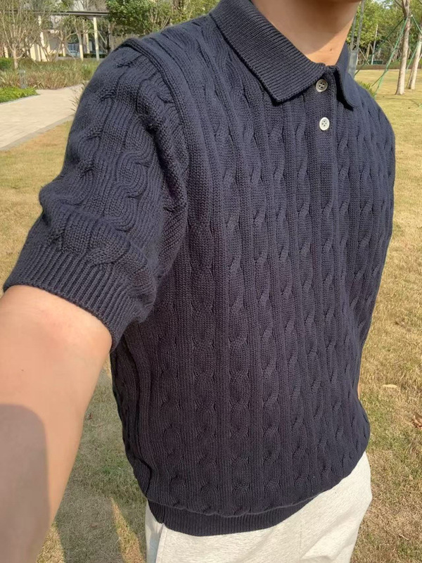 老钱风针织POLO衫男短袖夏季2025新款美式复古衬衫翻领T恤高级感|undefined