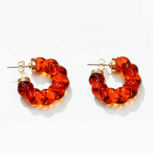Minimalist Daily Jewelry Solid Color Transparent Resin C-shaped Earrings Women's Resin Twist Hoop Earrings