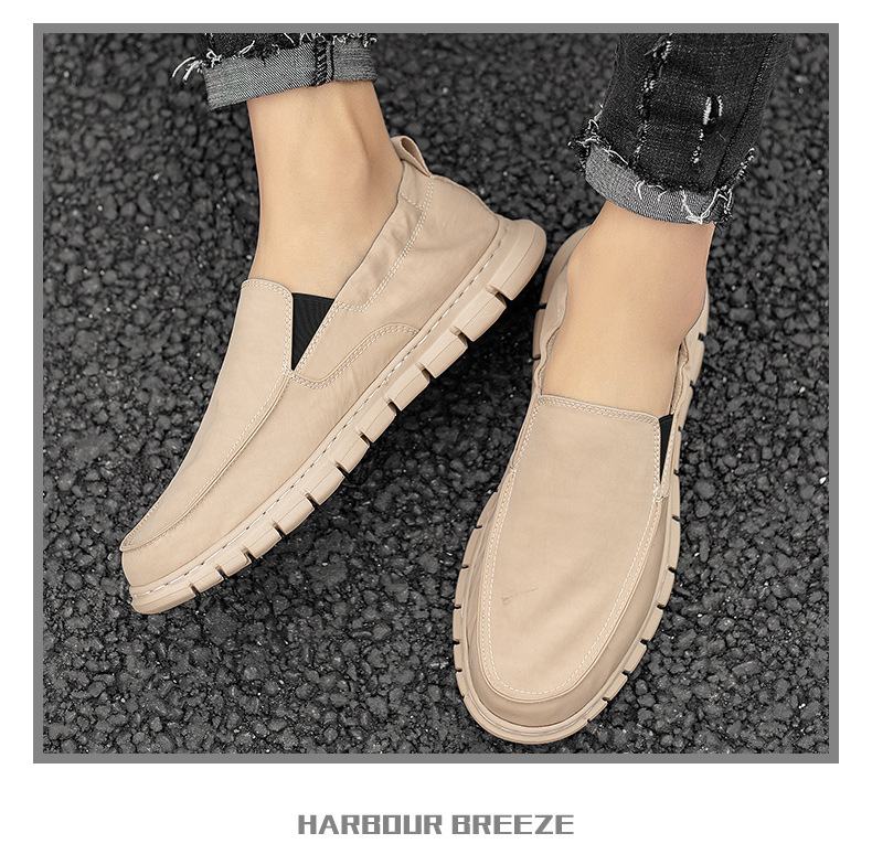 High-Quality Waterproof Umbrella Fabric Casual Men's Elastic Slip-On Old Beijing Cloth Loafers One-Step Dad Shoes_vogvips.com