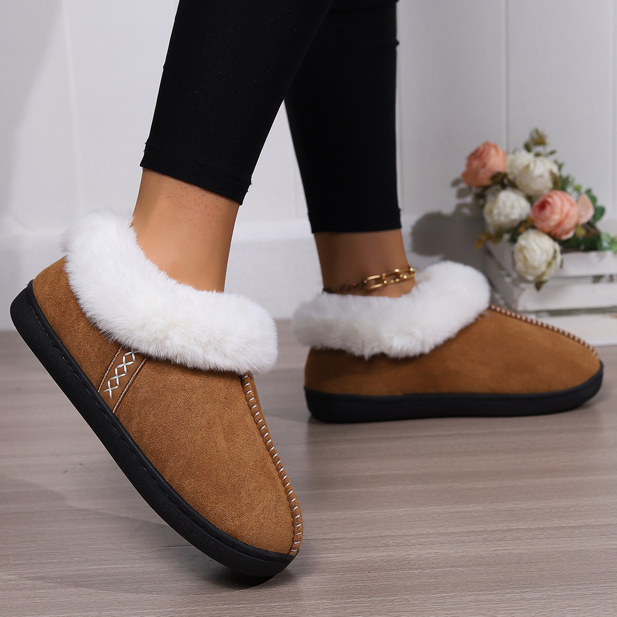 Home cotton slippers female Baotou cotton drag indoor household non-slip neutral slippers_voghion.com
