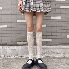 Summer day Ins-style girl Lolita small floral lace brocade European lace ribbed ankle socks with earflap detail JK