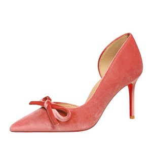 9269-AH135 European and American style sexy red sole thin heel side empty high heels women's bow pointed banquet si