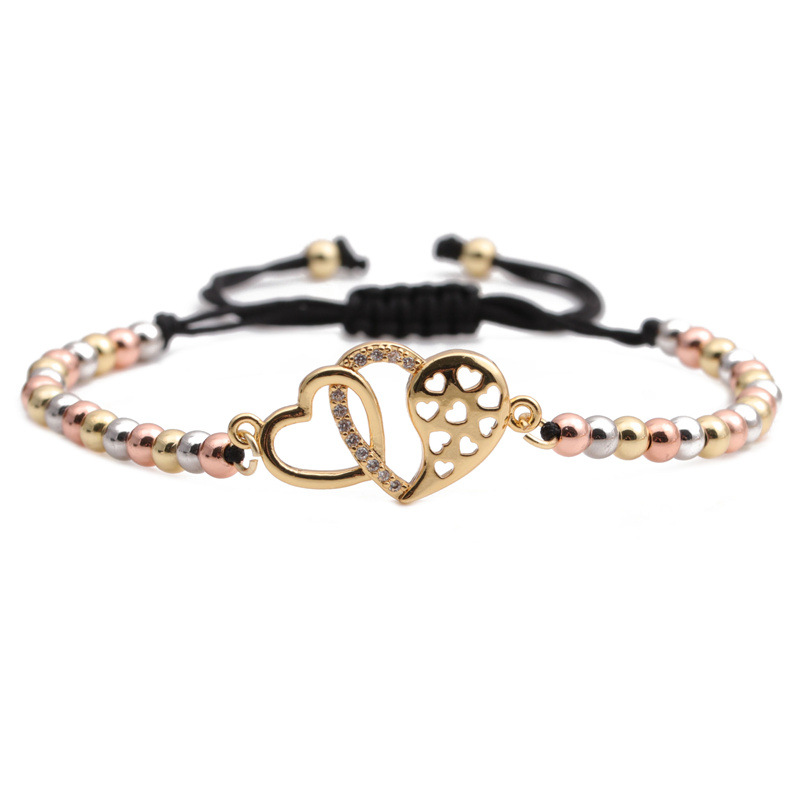 Fashion golden zircon double heart adjustable bracelet