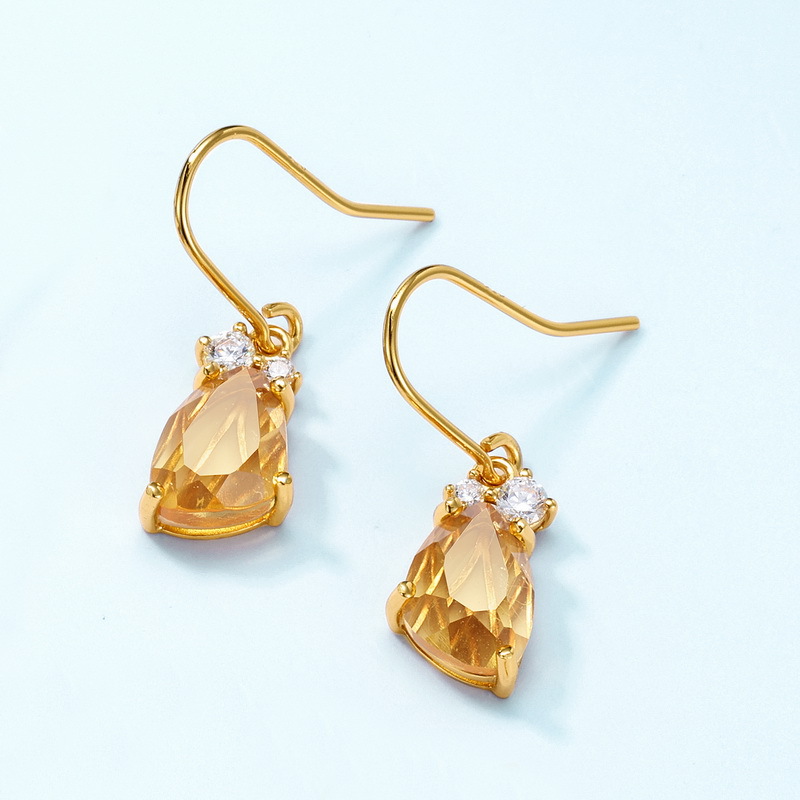 Recolección de calor transfronteriza, lujo ligero, lujo atmosférico, gancho de oreja de circonio de color caramelo S925, pendientes de cristal sintético con incrustaciones de plata, personalización simple y de moda