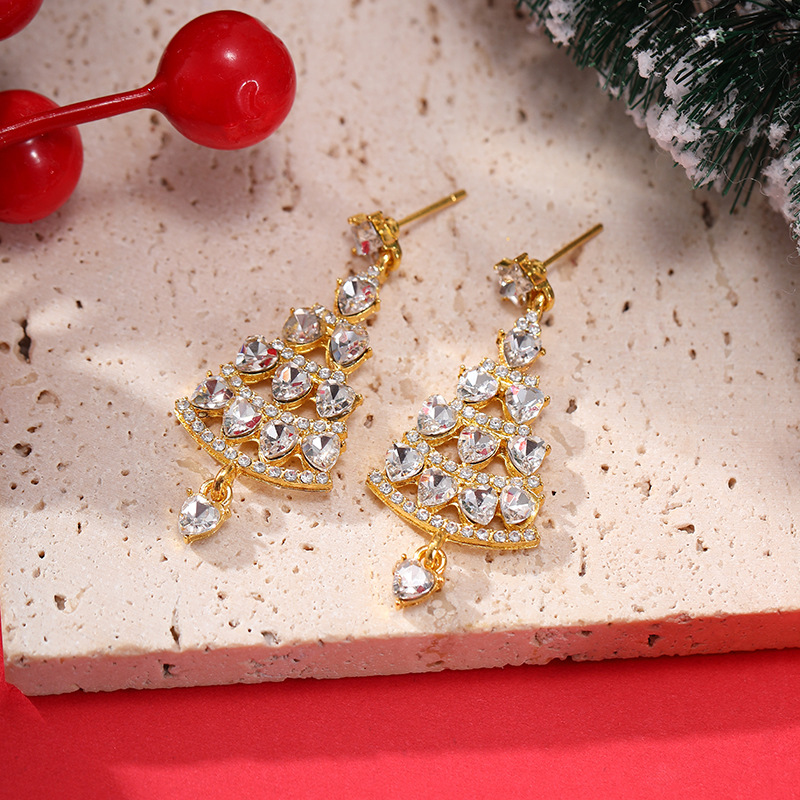 Nuevo árbol de Navidad de aleación transfronteriza pendientes largos de fiesta de mujeres pendientes de moda collares joyas de orejas navideñas