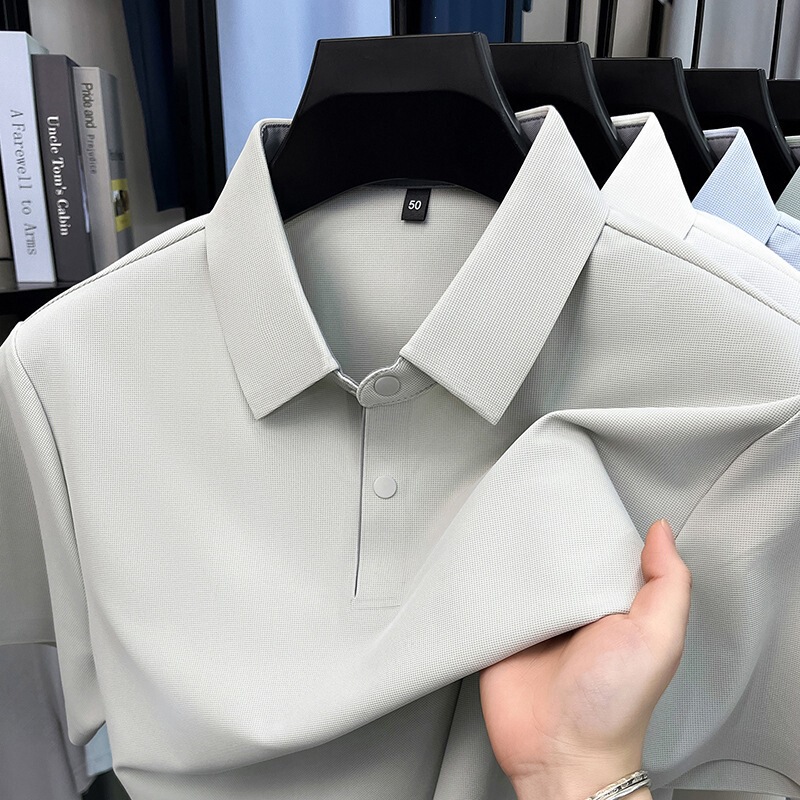 Seamless Ice Silk Lapel Polo Shirt Short-Sleeved T-Shirt for Men Summer Business Casual Cool Feeling Sun Protection Breathable Top Seamless Ice Silk Lapel Polo Shirt Short-Sleeved T-Shirt for Men Summer Business Casual Cool Feeling Sun Protection Breathable Top