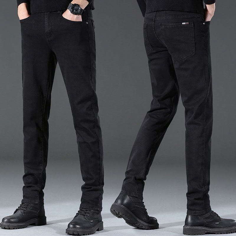 春夏薄款纯黑色牛仔裤男弹力直筒加肥加大码男裤280斤胖子锥形裤