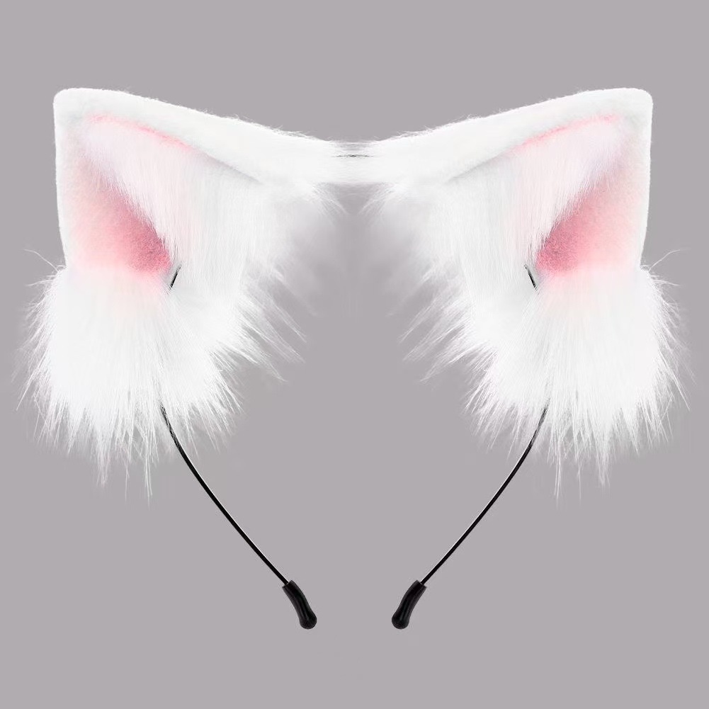 Cute Lolita Cat Ear Headband for Women, Plush Cat Girl Cosplay Hairband, White Maid Animal Ear Headwear — detail image 4