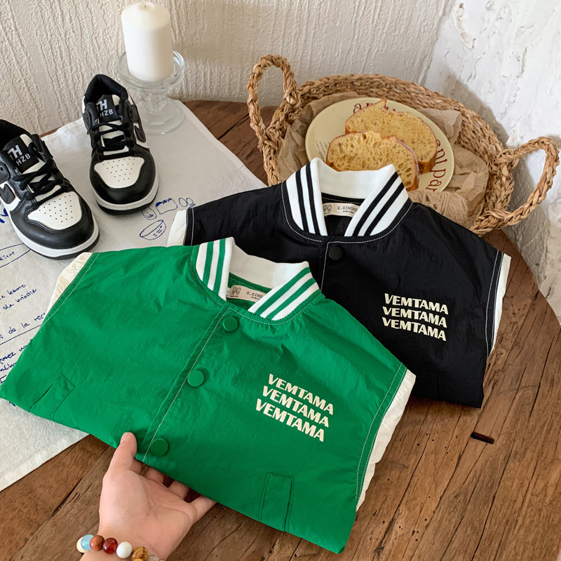 Japanese Boy's Printed Alphabet Baseball Suit High Street Jacket Children's Spring and Autumn Collar Handsome Aviator Jacket