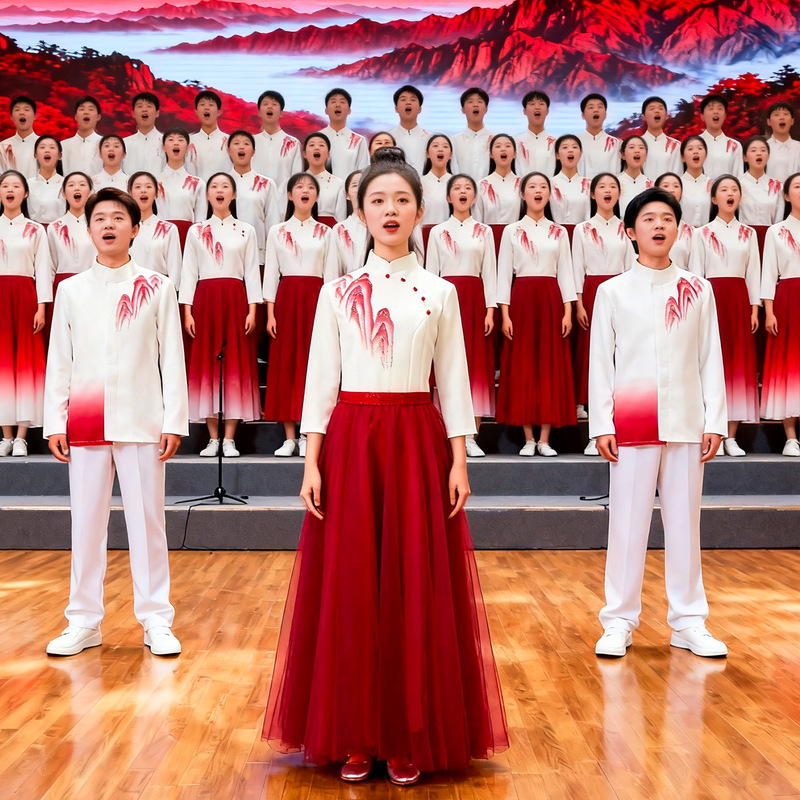 Middle and High School Students Adult Red Patriotic Choir Poetry Recitation Competition Performance Clothing Speech Clothing Class Uniform Female
