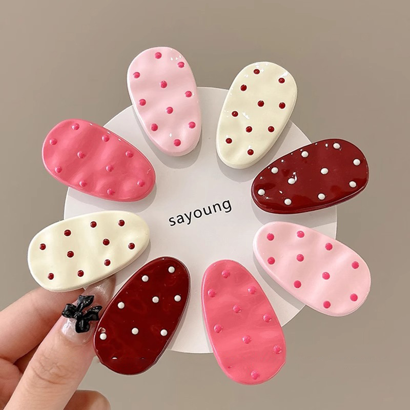 Punto de onda rosa oval clip de cabello para mujeres lindas clip lateral dulce chica pecado clip de cabello de boca de pato clip de cabello tocado