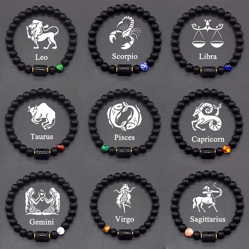 Cross-Border Temu Twelve Constellation Bracelet Men's Natural Tiger Eye Stone Agate White Turquoise Turquoise Elastic Bracelet