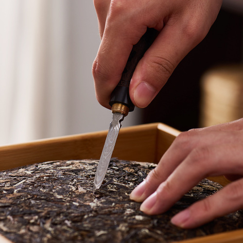 Damascus tea knife pattern steel tea needle ebony solid wood tea set pry tea accessories spare Pu'er tea cake tea opener