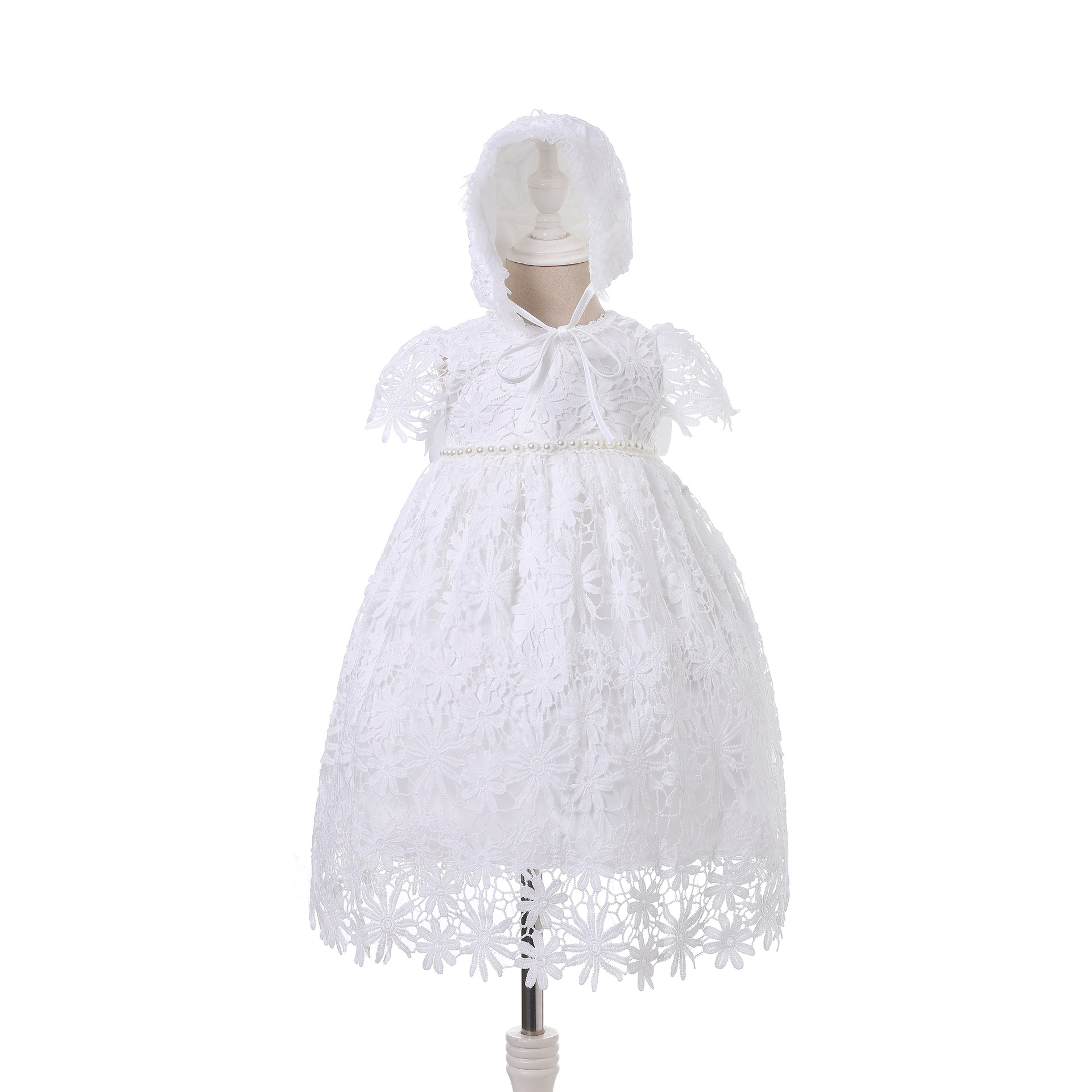 158-Baby Dress, European and American Style, Mid-Length Lace Bath Dress, Off-White, Baby Wedding Dress, Girls' Princess Dress