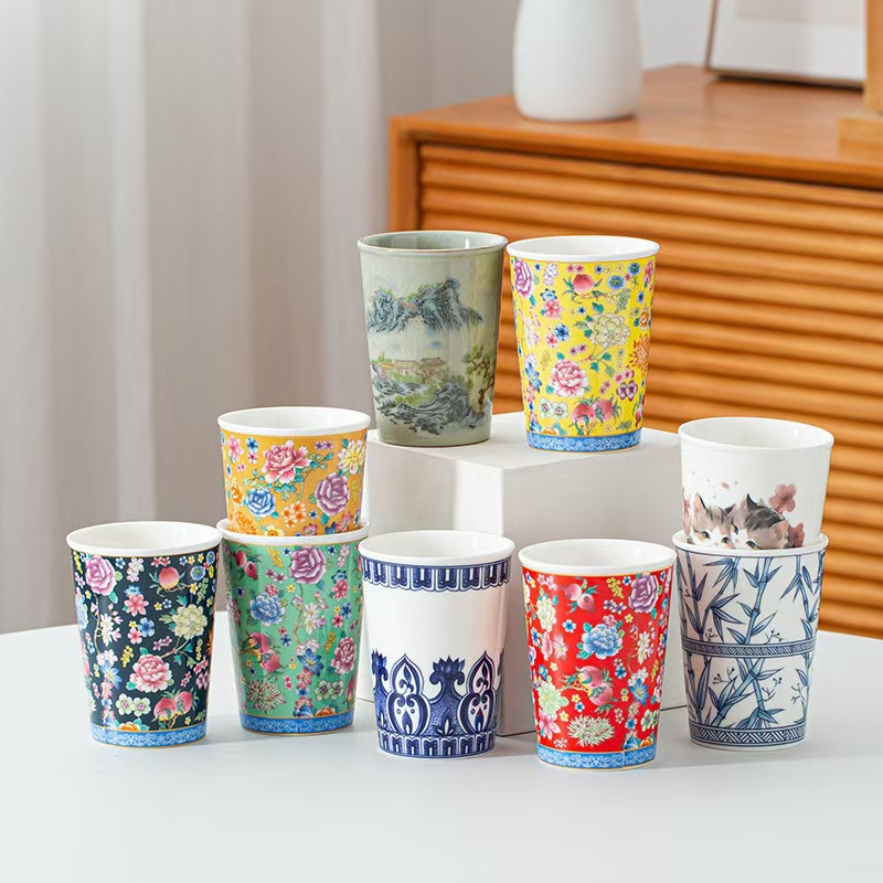 跨境网红高颜值可乐杯家用办公室大号水杯陶瓷泡茶杯奶茶杯饮料杯