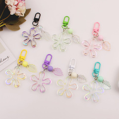New Country Style Flower Car Keychain Acrylic Leaf Five-Petal Flower Headphone Case Bag Accessory Pendant for Women