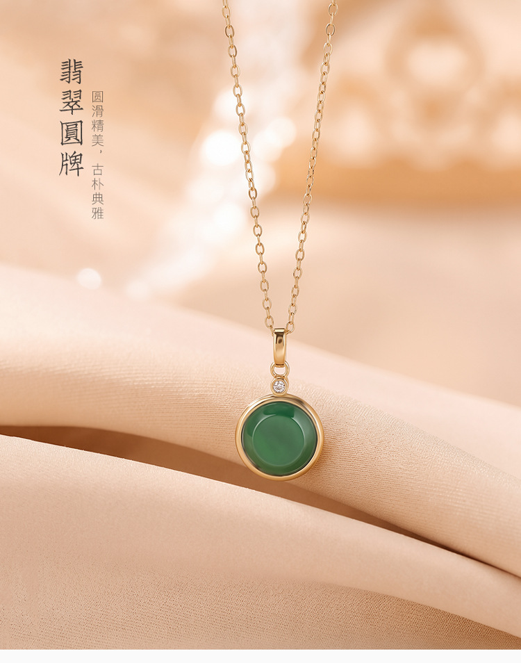 Mặt dây chuyền bạc S925 mạ vàng đính ngọc bích tự nhiên hình mặt nạ — Mặt dây chuyền đơn - không có chuỗi chi tiết 2