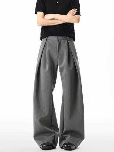 American-style three-dimensional herringbone pleated tapered trousers—new autumn unisex relaxed-fit casual pants, high-end slimming wide-leg long pants.