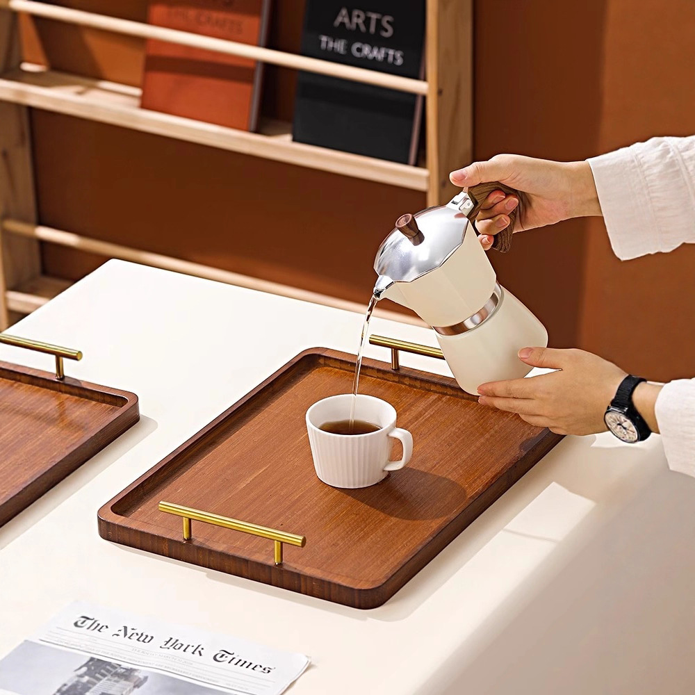Tea Set Tray Rectangular Metal Handle Bamboo Tea Table Tea Tray Household Multifunctional Storage Tray