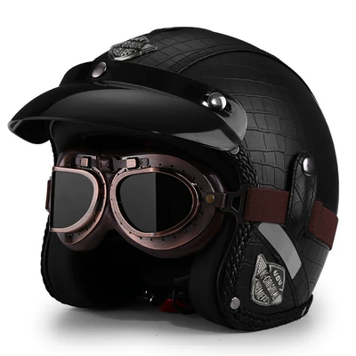 Motosiklet dəbilqələri – Women, Winter Warm Motorcycle 3/4 - m-crocodile-pattern-black-bronze-mirror-free-hat-brim-face-towel