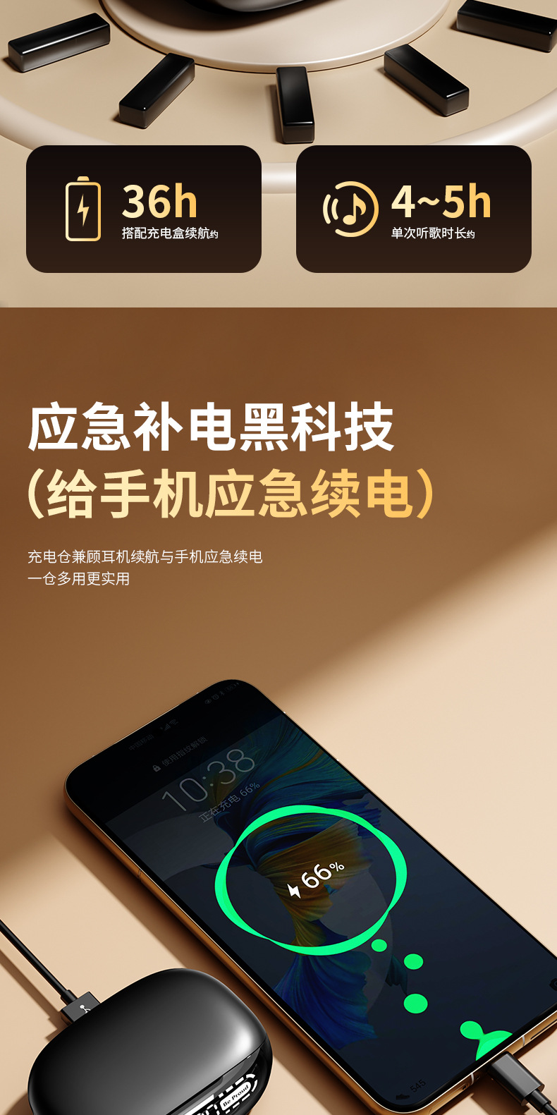 Cross-border 2-in-1 Wireless Bluetooth Ear-clip Headphones Sleep Comfortable Long-wearing Painless Extended Battery Life Reverse Charging Dual Connection
