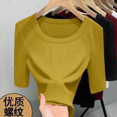 シングル/2枚の2025夏の修身tシャツのネジの上着には、女性のカーディガンの純色ファッション五分袖の潮があります。
