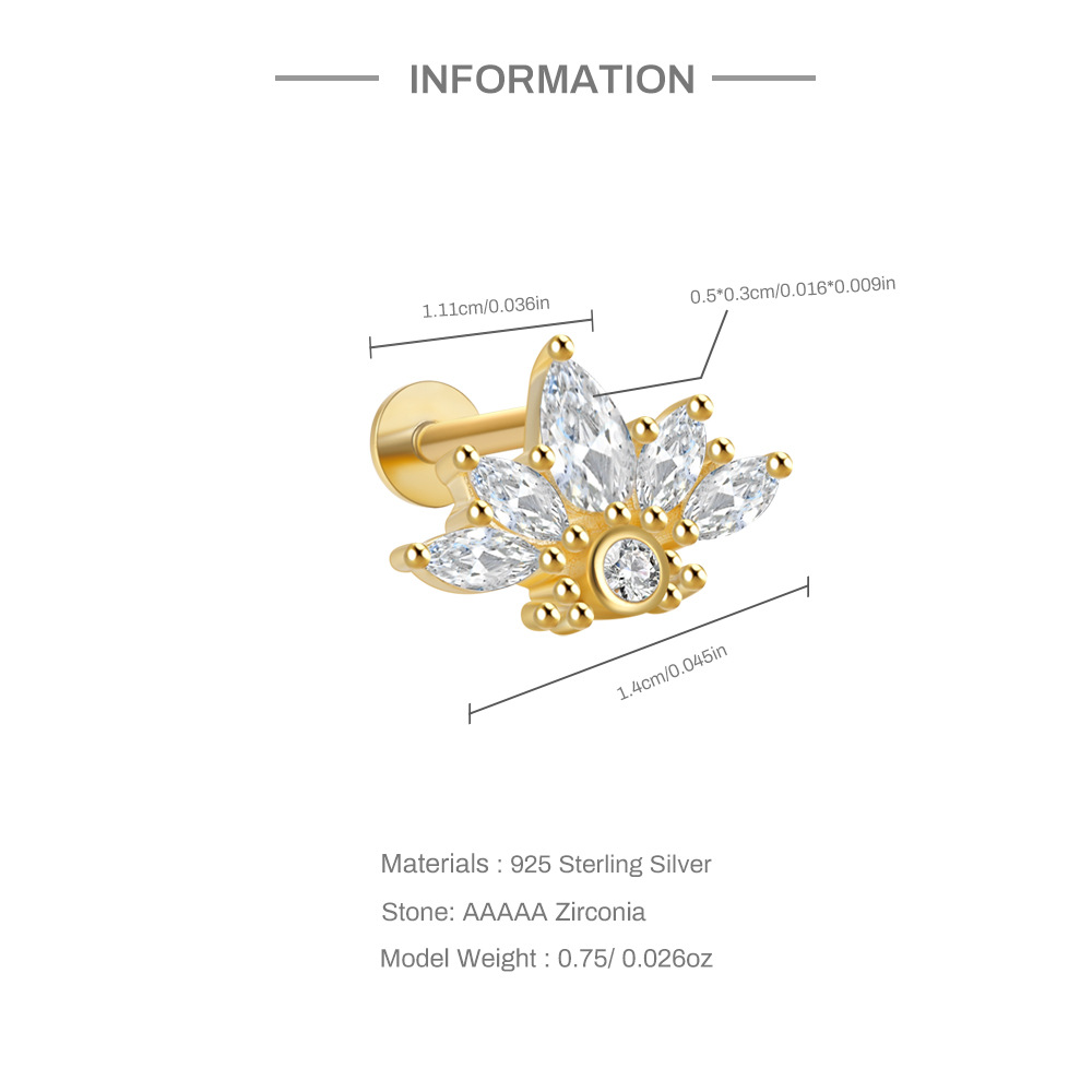 2g Weight Zircon Inlay Material Ear Studs Classification 1 Piece Quantity Daily Occasion 925 Sterling Silver Material Geometric Pattern Women's Gender Plating Design Simple Style Style 1 Piece Ear Cartilage Rings & Studs Simple Style Geometric 925 Sterling Silver Plating Zircon 5