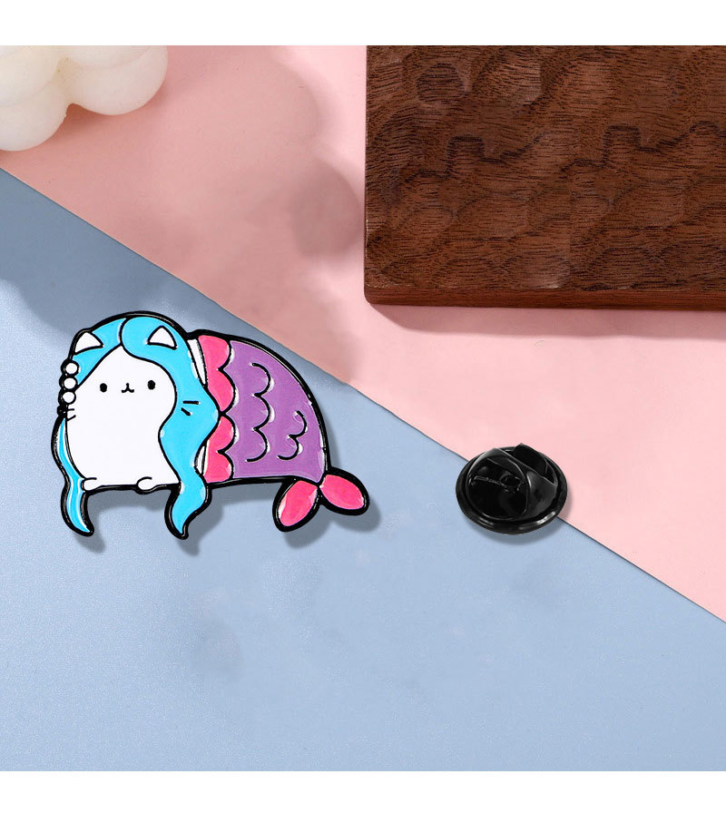 Daily Occasion Cartoon Style Cute Pin Cat Mermaid Alloy Enamel Unisex Brooches