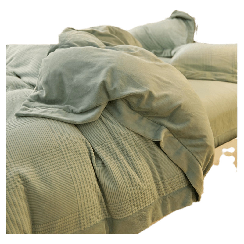 Simple doble cara cama de lana de leche cuatro piezas de lana de coral invierno grueso sábanas cálidas cubierta de franela