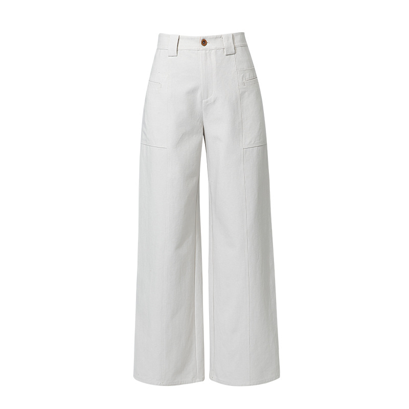 Quần jean nữ cạp cao ống rộng dáng suông chất cotton Tencel mềm mại — Màu bí ngô