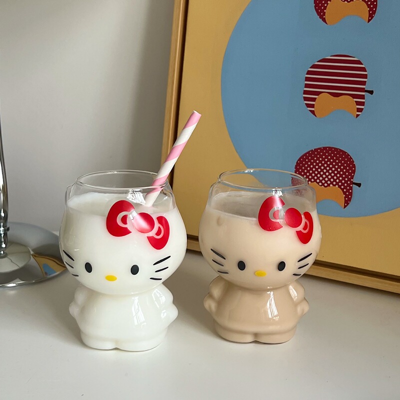 漫画かわいい高ホウケイ酸ガラス猫コーヒーミルク朝食カップ高価値リボンウォーターカップガーリーハート|undefined