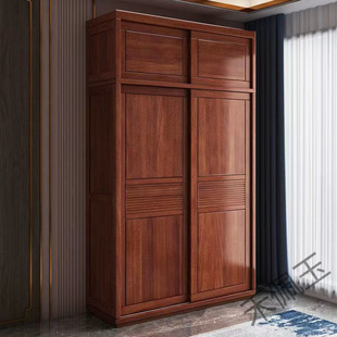 hpy4 gold silk sandalwood solid wood sliding door wardrobe high color value home durable sliding door with dressing mirror Chinese style 2 door 3