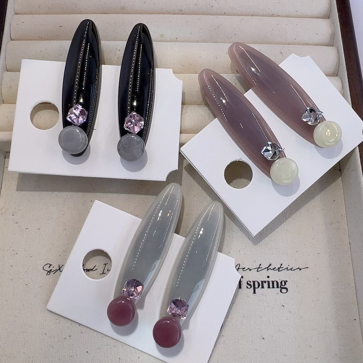 韓國復古衝浪板時尚彩鑽冰透高級感邊夾髮飾簡約百搭鴨嘴夾碎髮夾