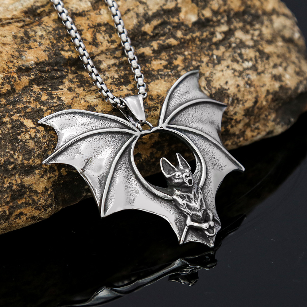 Bat Pendant Necklace For Men In Titanium Steel Gothic Style_voghion.com