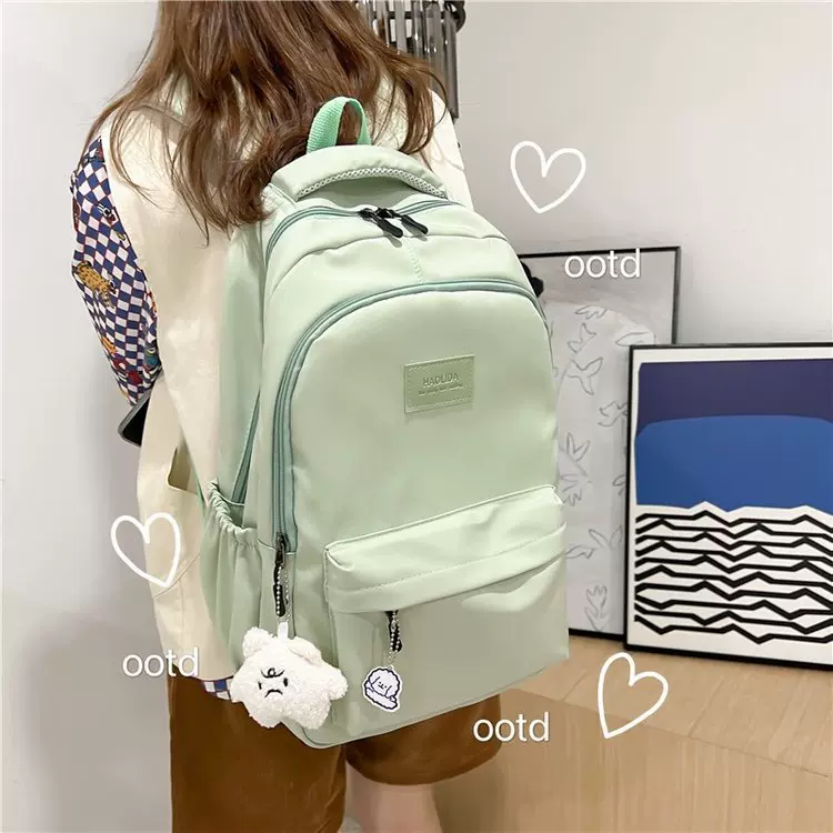 森系大容量高中大学生书包女简约百搭ins校园风双肩包女电脑背包