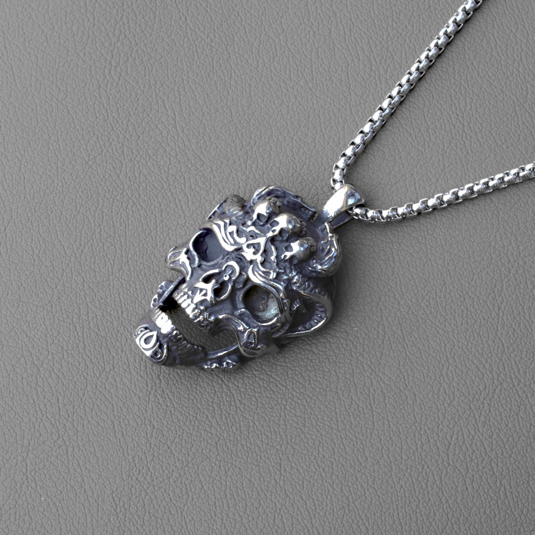 Collana alla moda, pendente scheletrico scavato e autoritario, trendsetter in titanio, acciaio inossidabile personalizzato_voghion.com