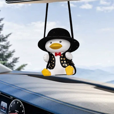 Cross-Border Wholesale Car Hanging Ornaments Swing Duck Car Rearview Mirror Car Interior Decoration Car Hanging Decorations Car Accessories (Car hanging) - fat-version-black-gold-vest