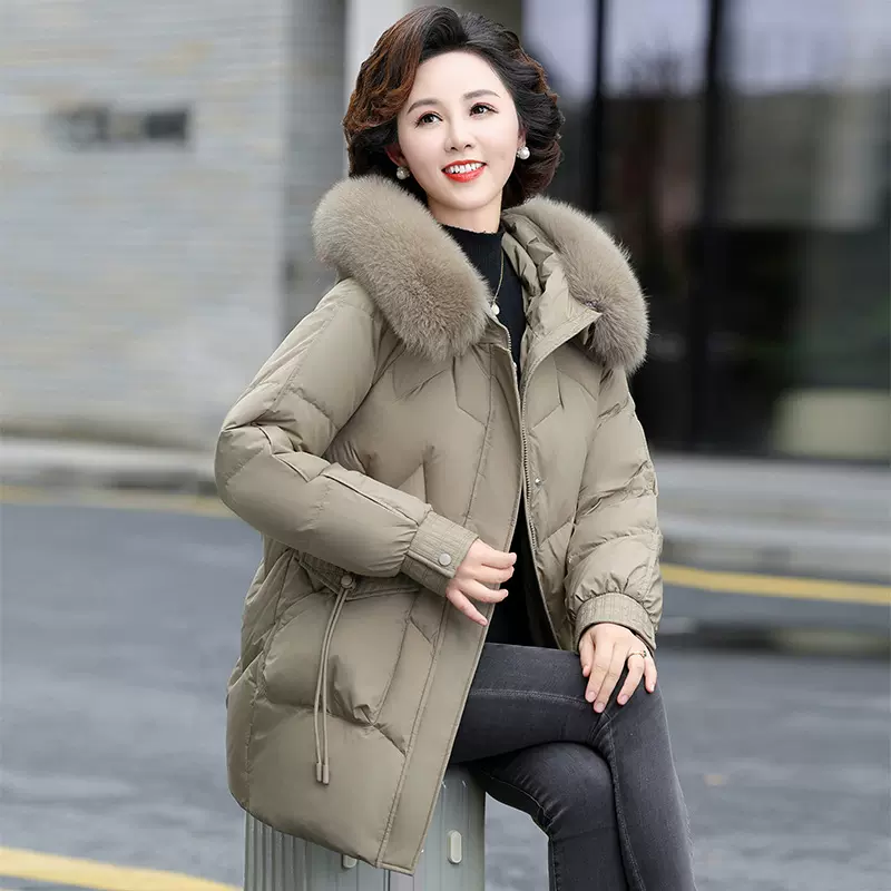 中年妈妈高端羽绒服女款2025新款冬季狐狸毛领中老年鸭绒服外套女