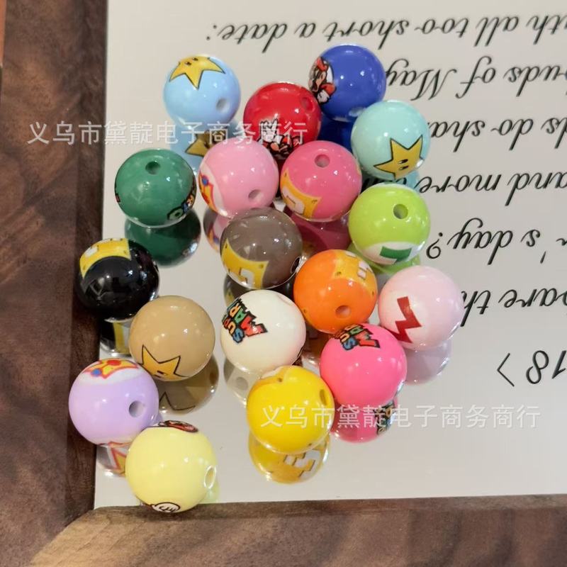 烤漆印刷双面马里系列圆珠串珠 diy发绳饰品手机链包挂钥匙扣材料|undefined